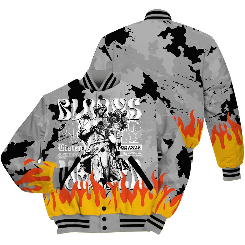 Varsity Jacket To Match Black Wolf Grey 12s - Blooms Whisper Retro All Over Print