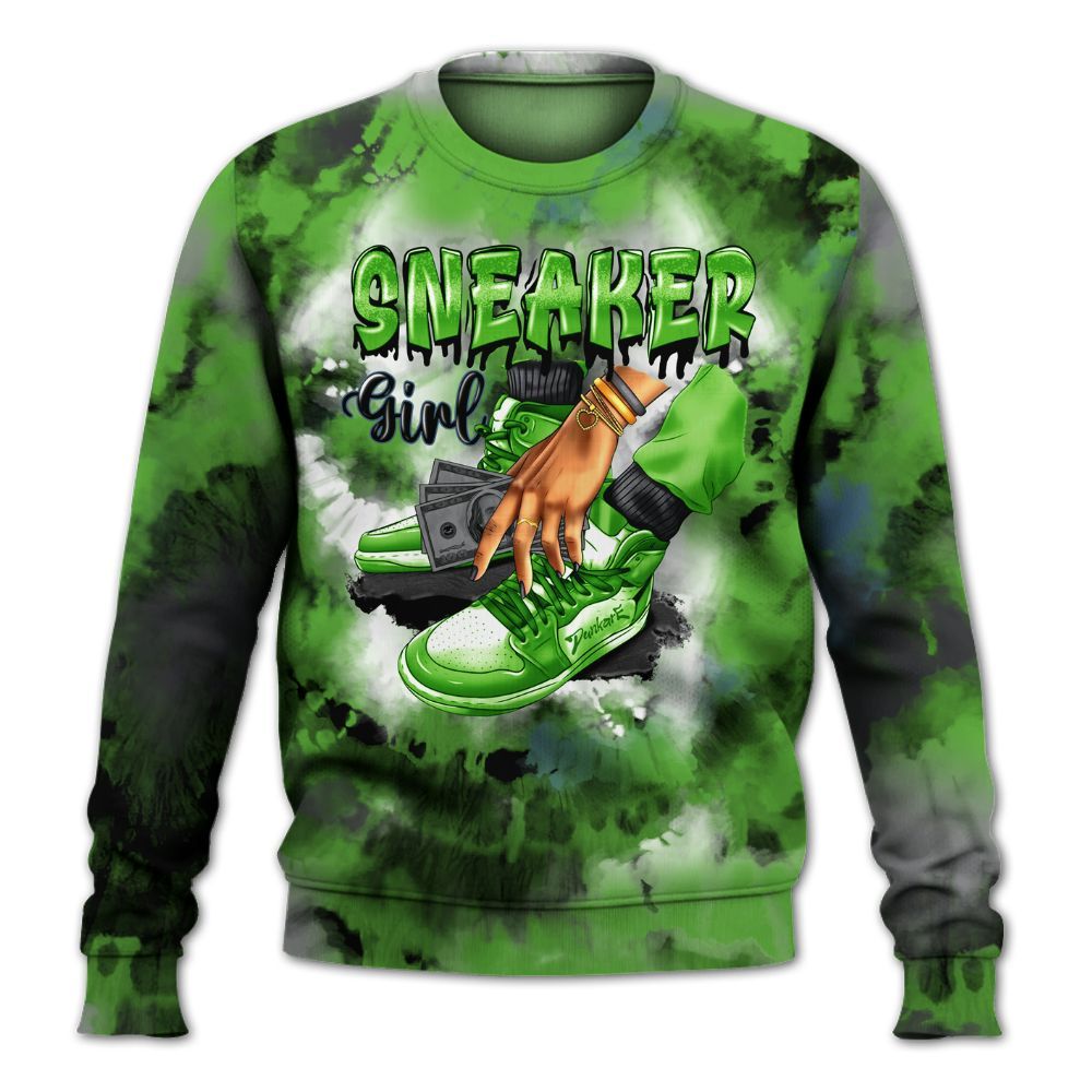 Sweatshirt To Match Retro Green Bean 5s - SNEAKER Girl Money Drip Tie Dye All Over Print