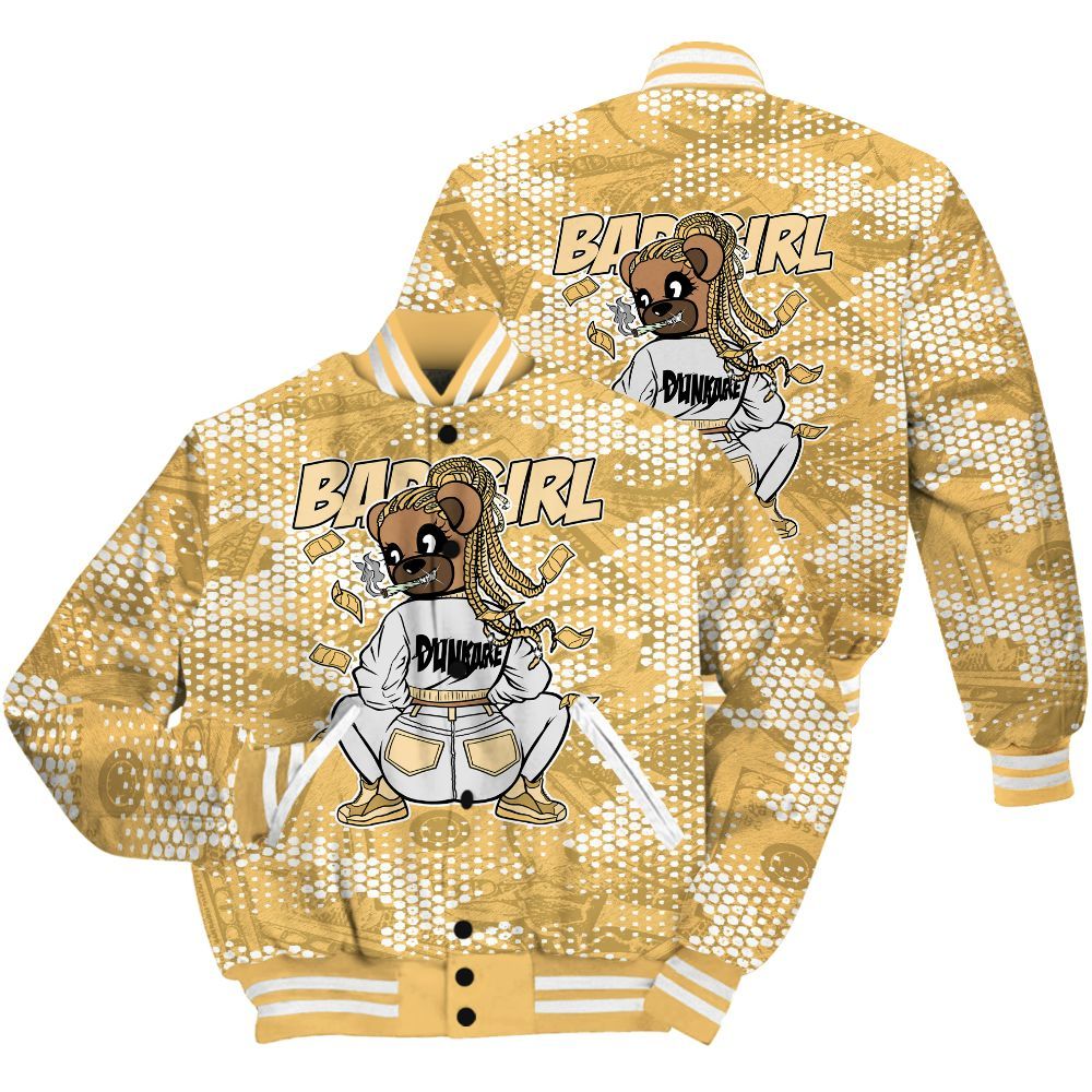 Varsity Jacket To Match Craft Paris 6s Shirt - Rebellious Girl Bear Banknotes Art All Over Print