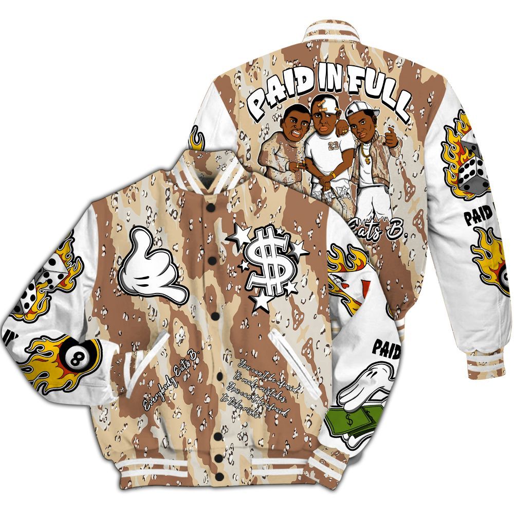 Varsity Jacket To Match Desert Camo 3s - Everybody Paid In Full Graphic All Over Print