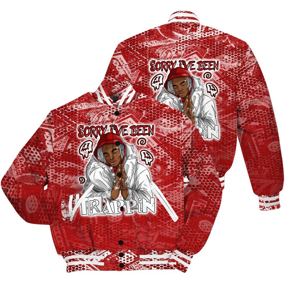 Varsity Jacket To Match Red Taxi 12s Shirt - Trappin' Banknote All Over Print