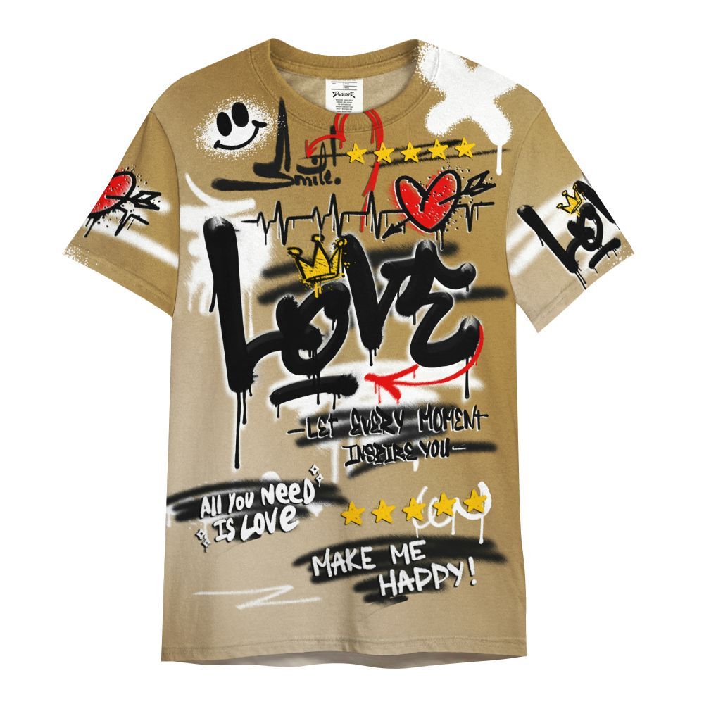Shirt To Match Max 96 Low Black White Gold - Happy Love Beats Graffiti Streetwear All Over Print