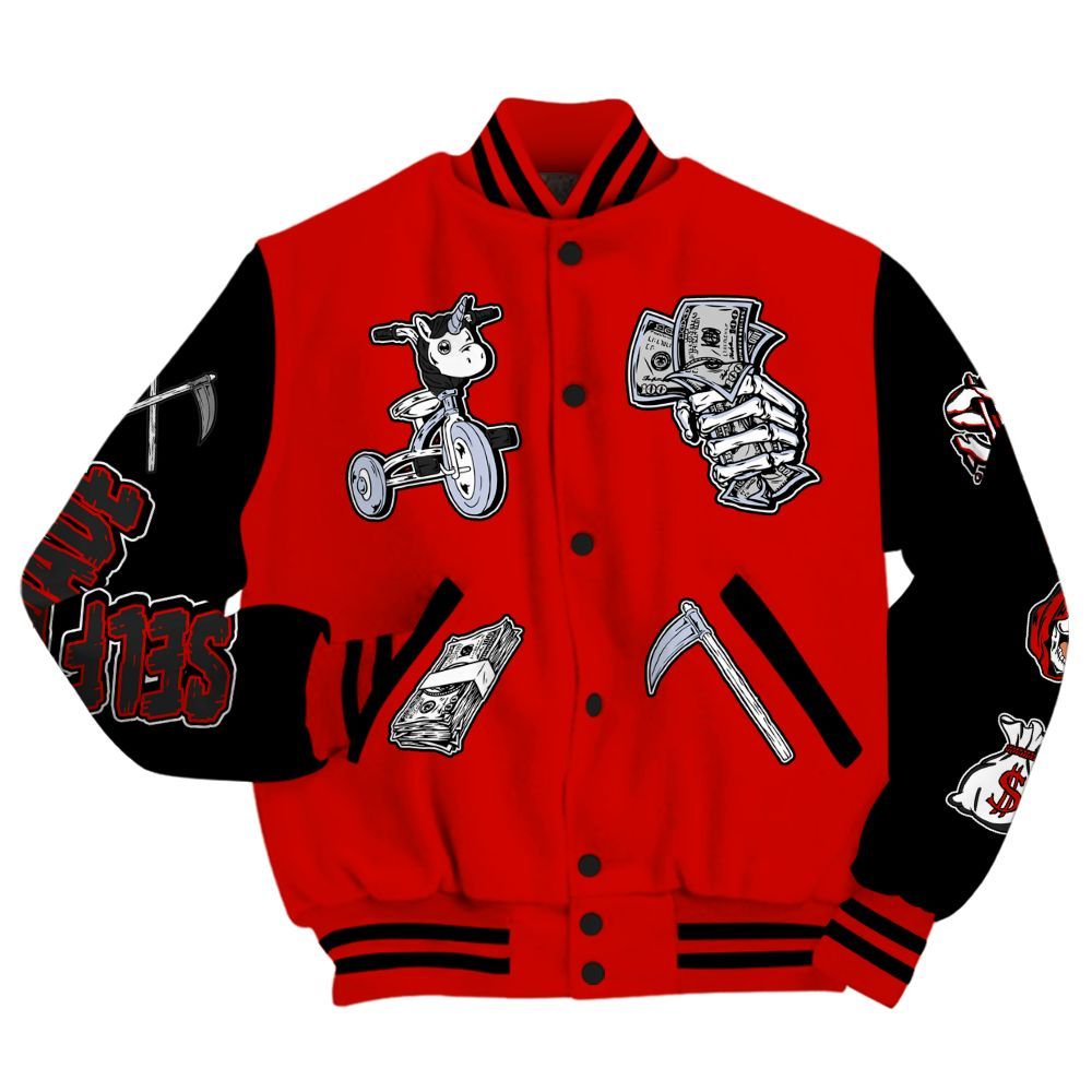 Varsity Jacket To Match Fire Red 6s - Self Make Skeleton All Over Print