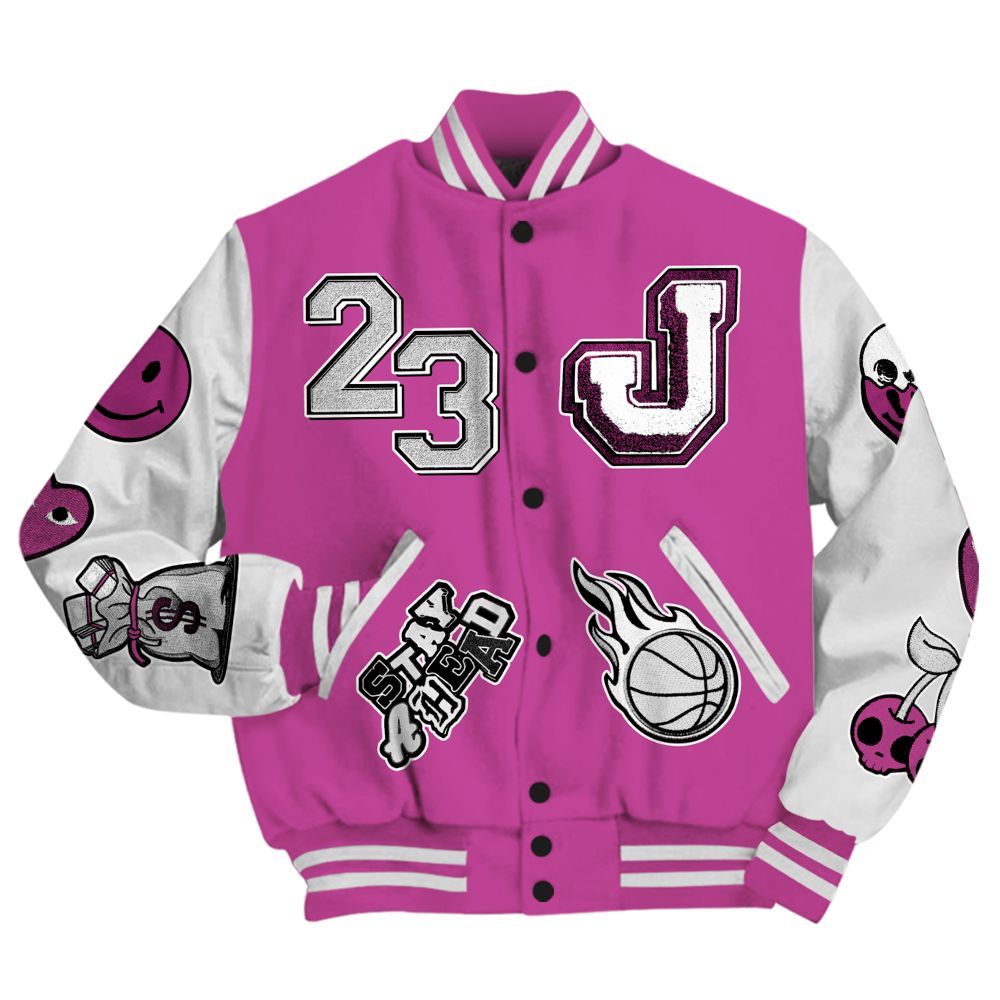 Varsity Jacket To Match Dunk Low Active Fuchsia - Hustles Money Number 23 All Over Print