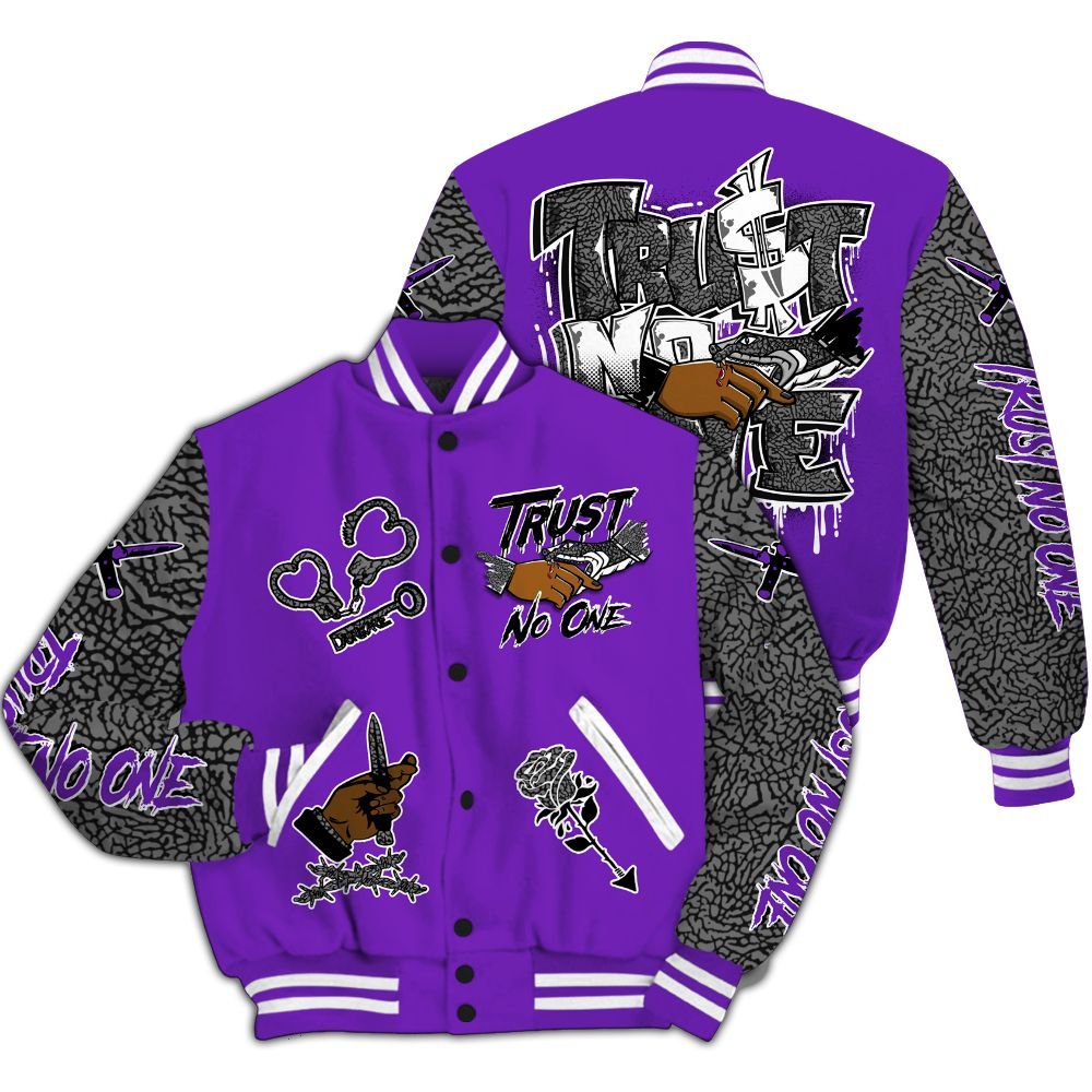 Varsity Jacket To Match Retro Dark Iris 3s - Trust No One Dripping All Over Print