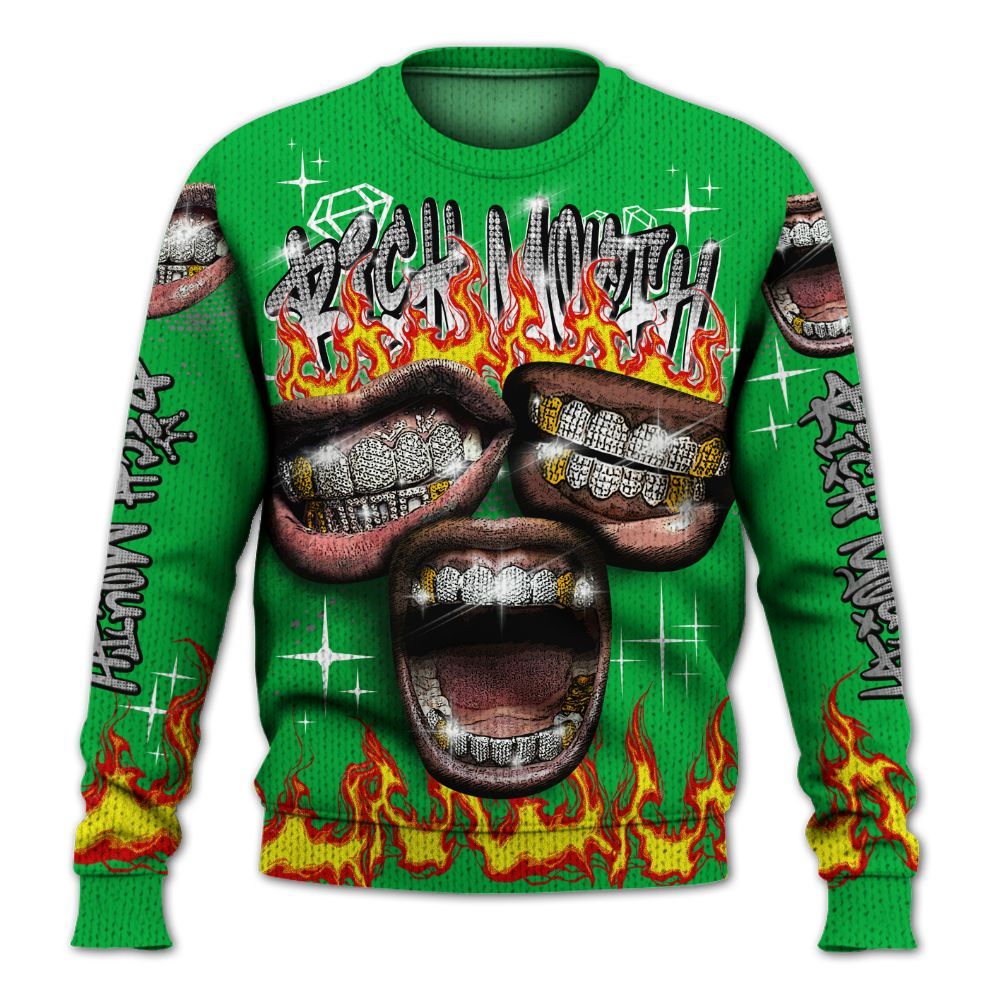 Knitted Sweater To Match Lucky Green 5s - Rich Mouth Fire Rap Retro 90s