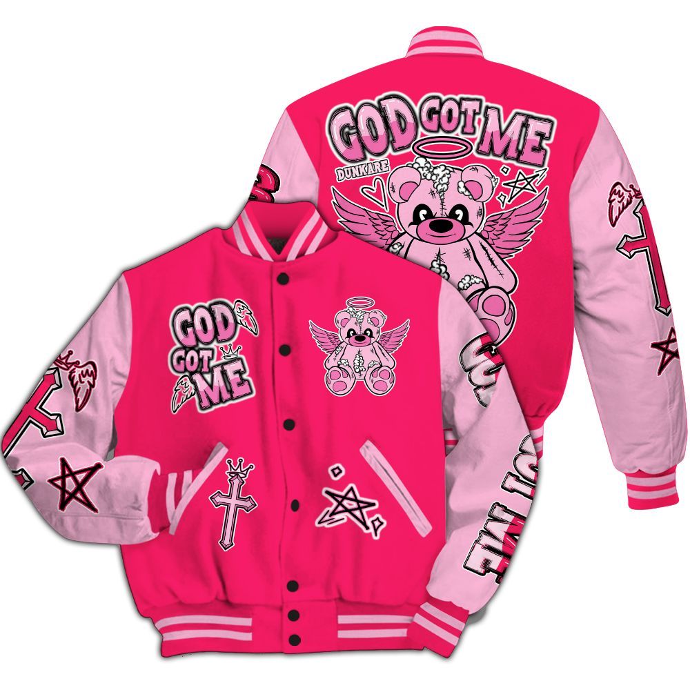 Varsity Jacket To Match Air VaporMax Plus Triple Pink - Gods Guides Me Bear All Over Print