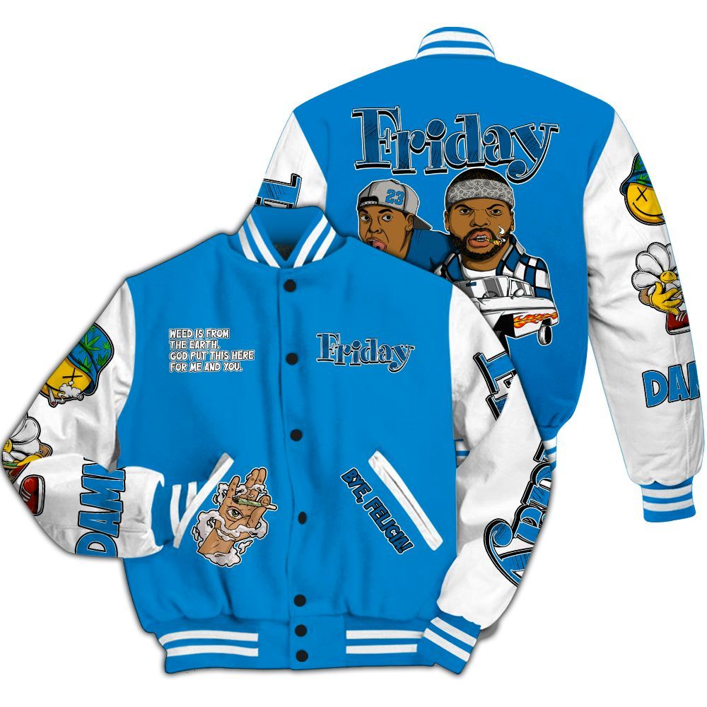 Varsity Jacket To Match Industrial Blue 4s - Friday Sneaker Stress Style All Over Print