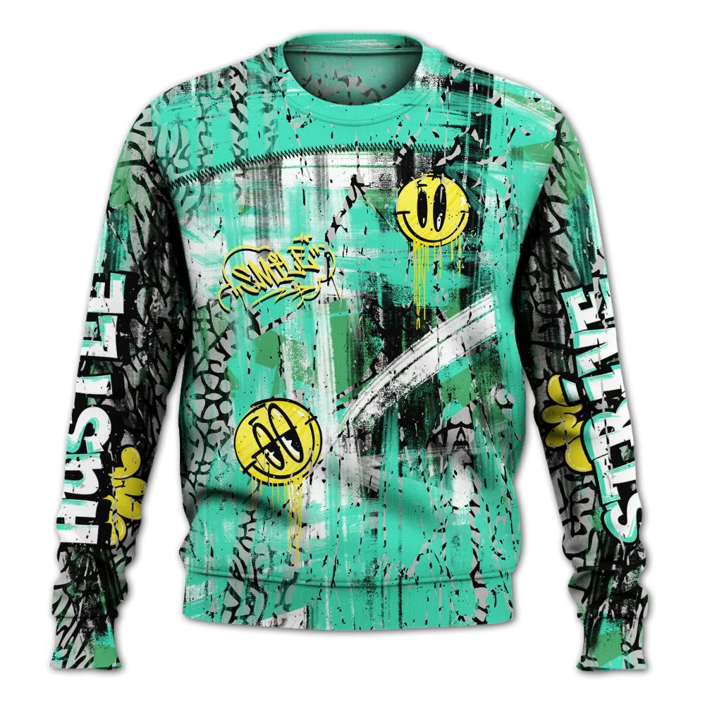 Sweatshirt To Match Black Green Glow 3s - Money Skull Smile Fire Green Glow 3s All Over Print