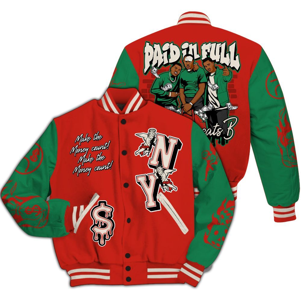 Varsity Jacket To Match Retro El Vuelo 3s - Paid In Full Money Graphic Varsity Jacket All Over Print