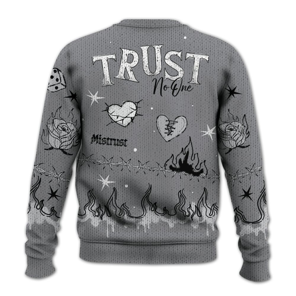 Sweater To Match Retro Wolf Grey 5s - Trust No One Snake-Bite Doodle Crayon Graphic