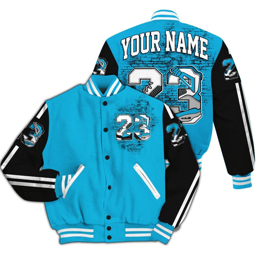 Varsity Jacket To Match Black University Blue 2026 14s - Custom Number 23 Dirty All Over Print