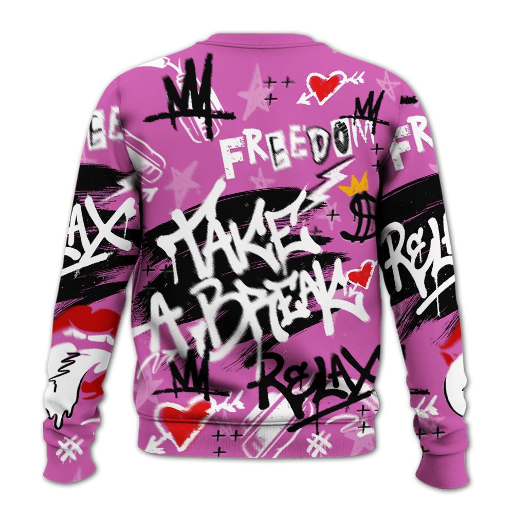 Sweatshirt To Match Hyper Violet 4s - Take Break Freedom Graffiti Streetwear All Over Print