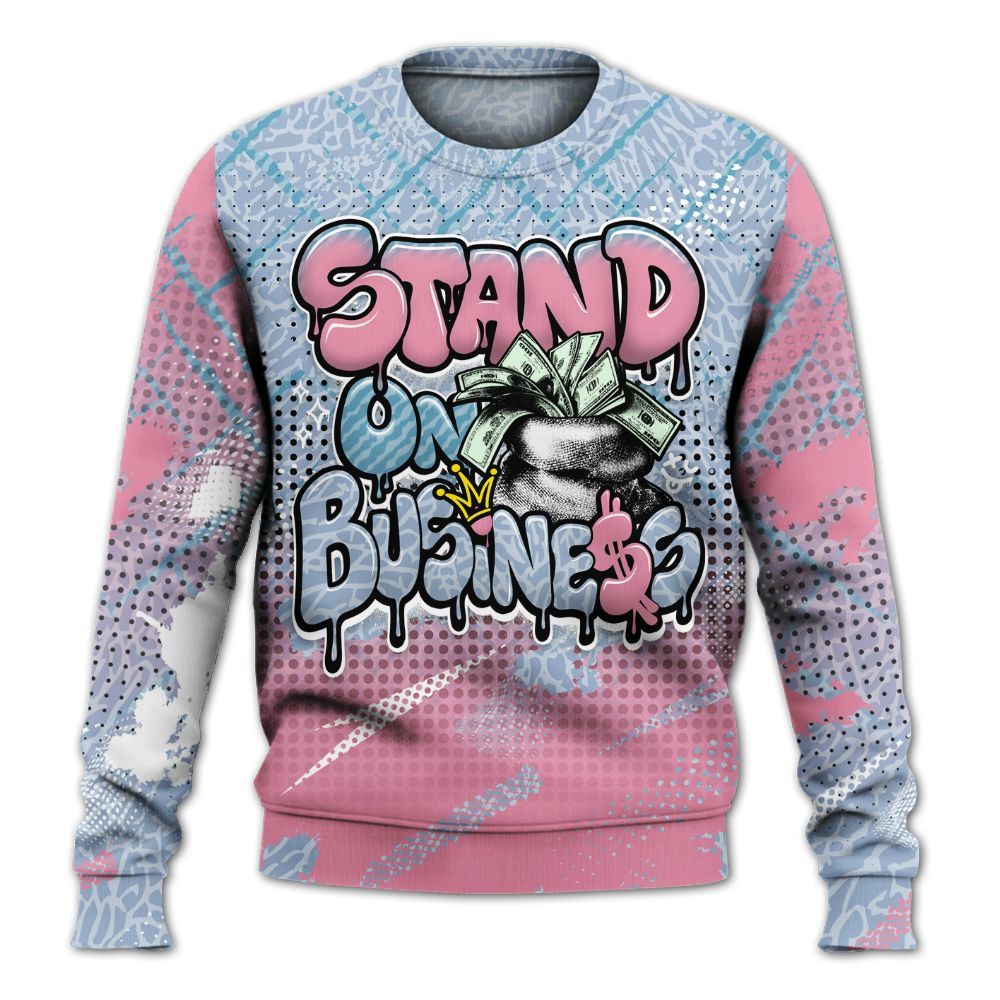 Sweatshirt To Match Denim Pink Glow 3s - Halftone Stand Business Dripping All Over Print