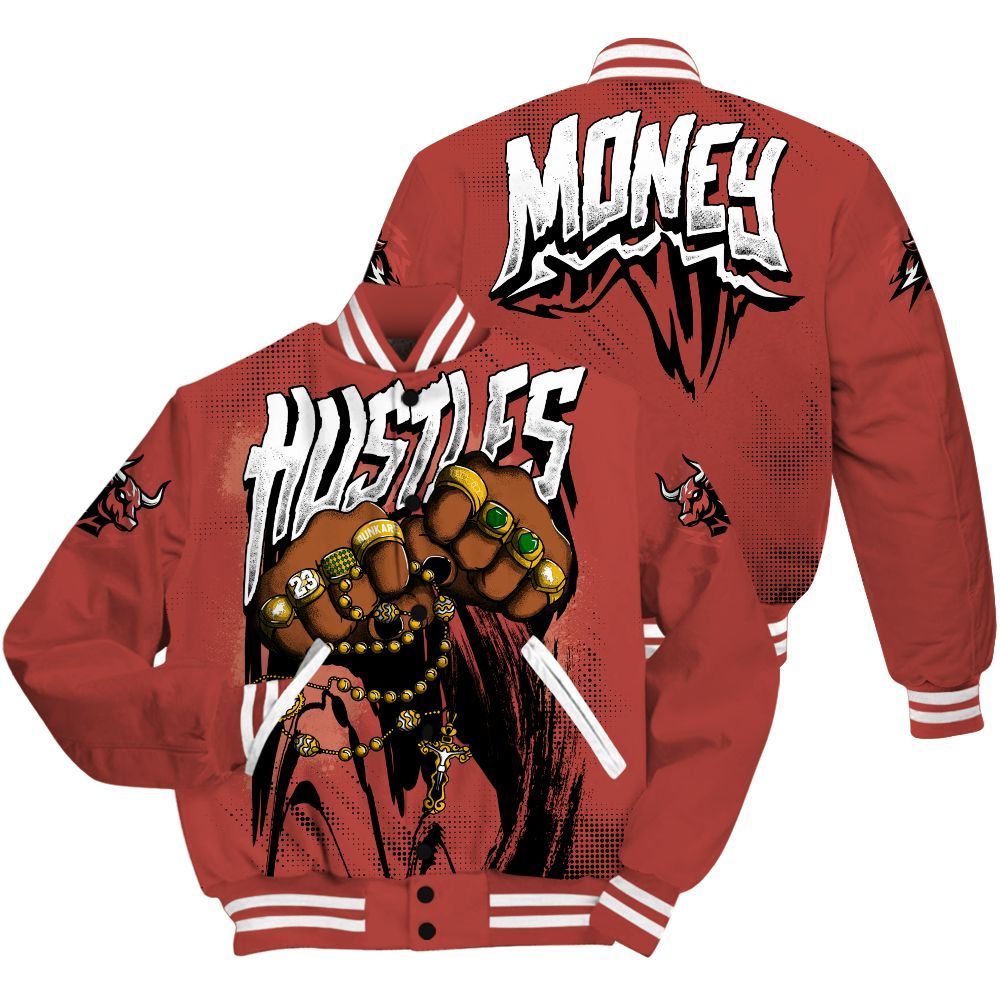 Varsity Jacket To Match Dune Red 13s - Hustle Make Money All Over Print