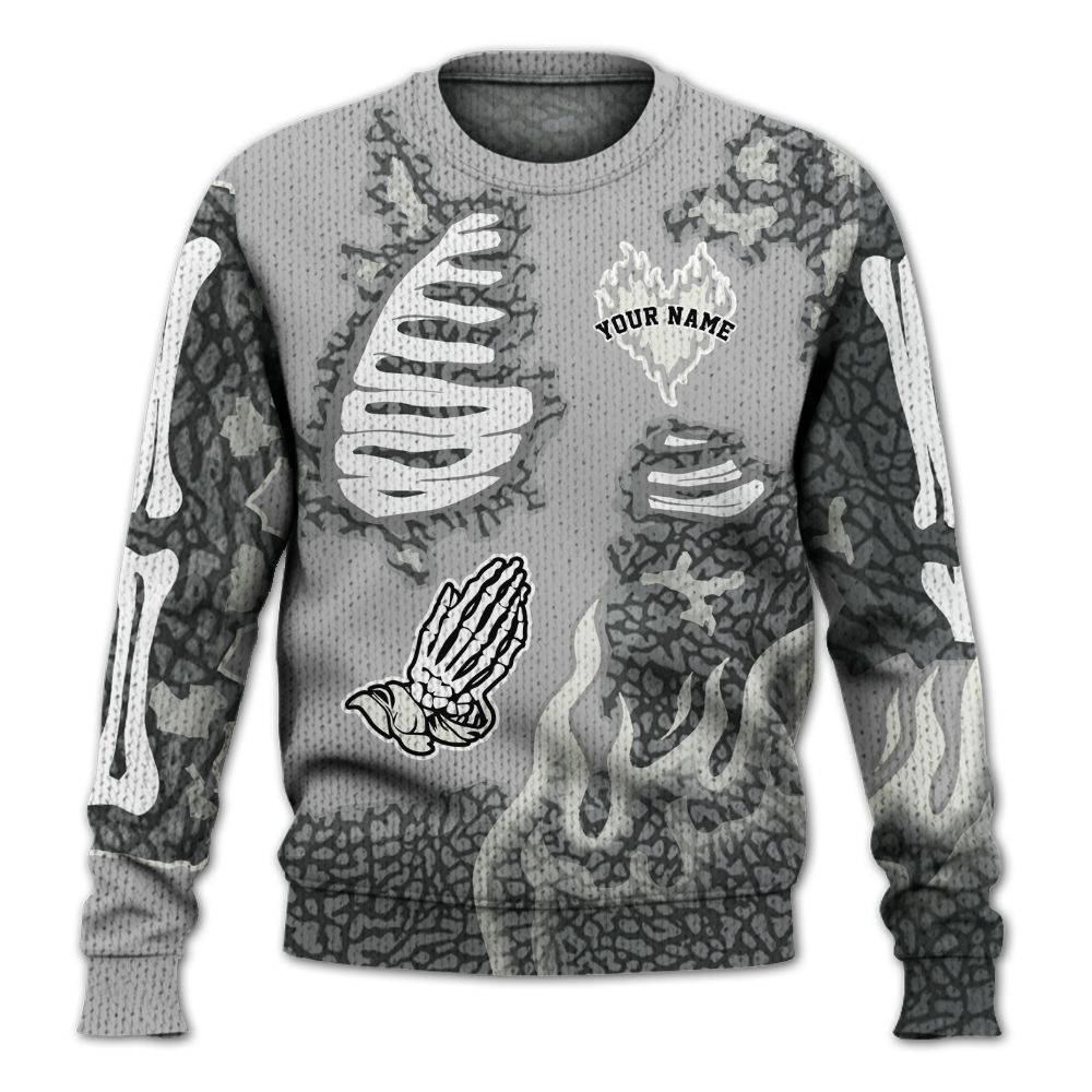 Sweater To Match Cement Grey Silver 3s - Dislike Us Burning Custom Name Graphic