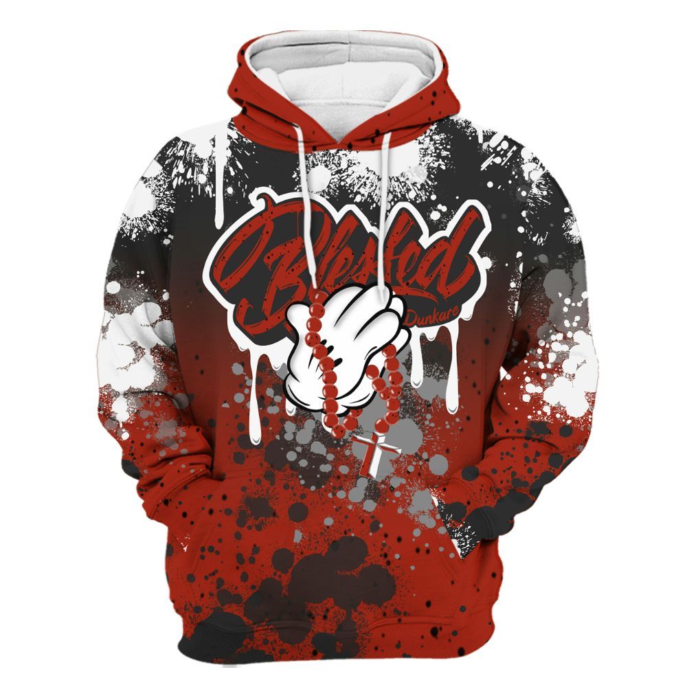 Hoodie To Match Red Cement 4s - God Blessed Ink Drip All Over Print