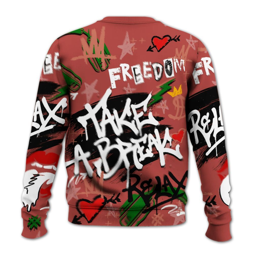 Sweatshirt To Match Dune Red 13s - Take Break Freedom Graffiti Streetwear All Over Print