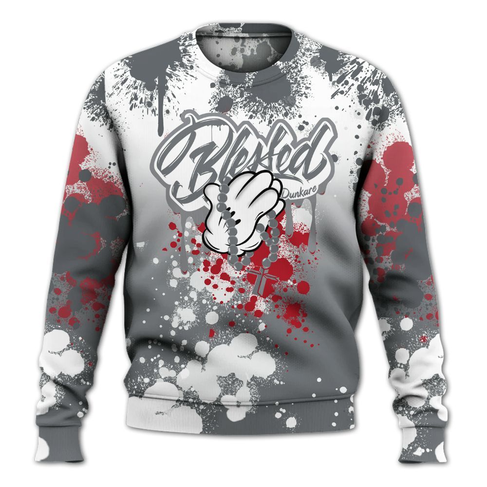 Sweatshirt To Match Retro Fire Red 9s - God Blessed Ink Drip All Over Print