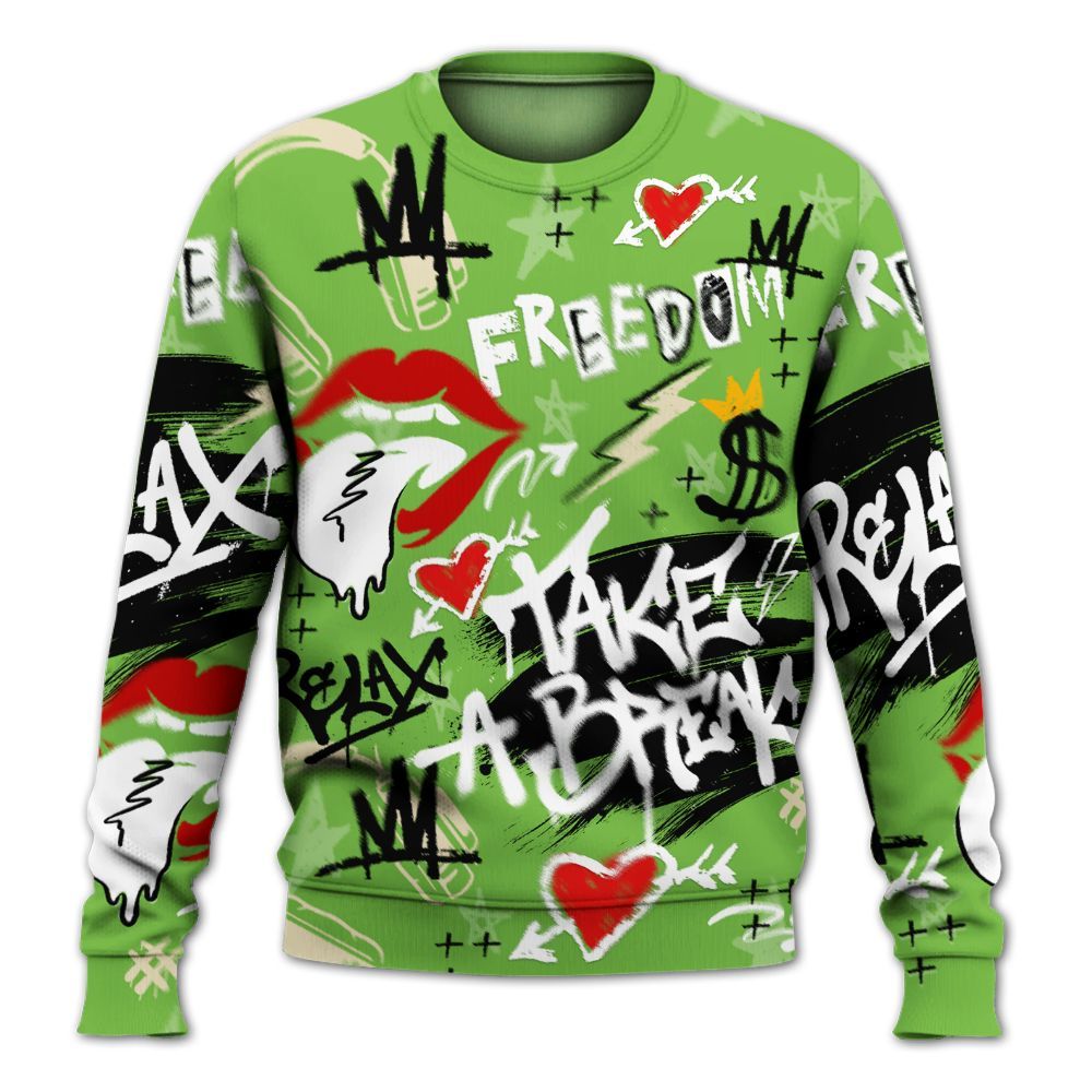 Sweatshirt To Match Air Max Waffle SP Action Green - Take Break Freedom Graffiti Streetwear All Over Print