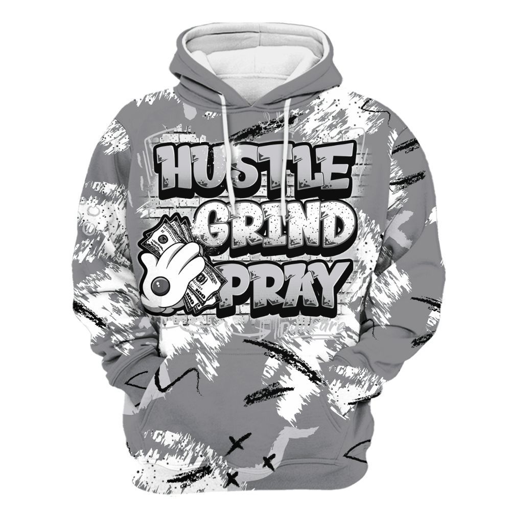 Hoodie To Match Retro Wolf Grey 5s - Hustle Grind Pray Graphic Street Style All Over Print