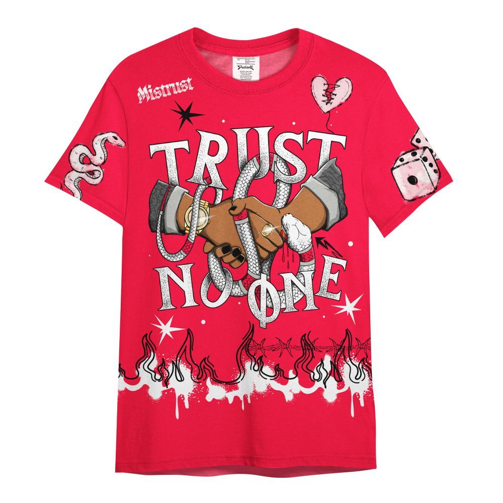 Shirt To Match Retro Fire Red 3s - Trust No One Snake-Bite Doodle Crayon All Over Print