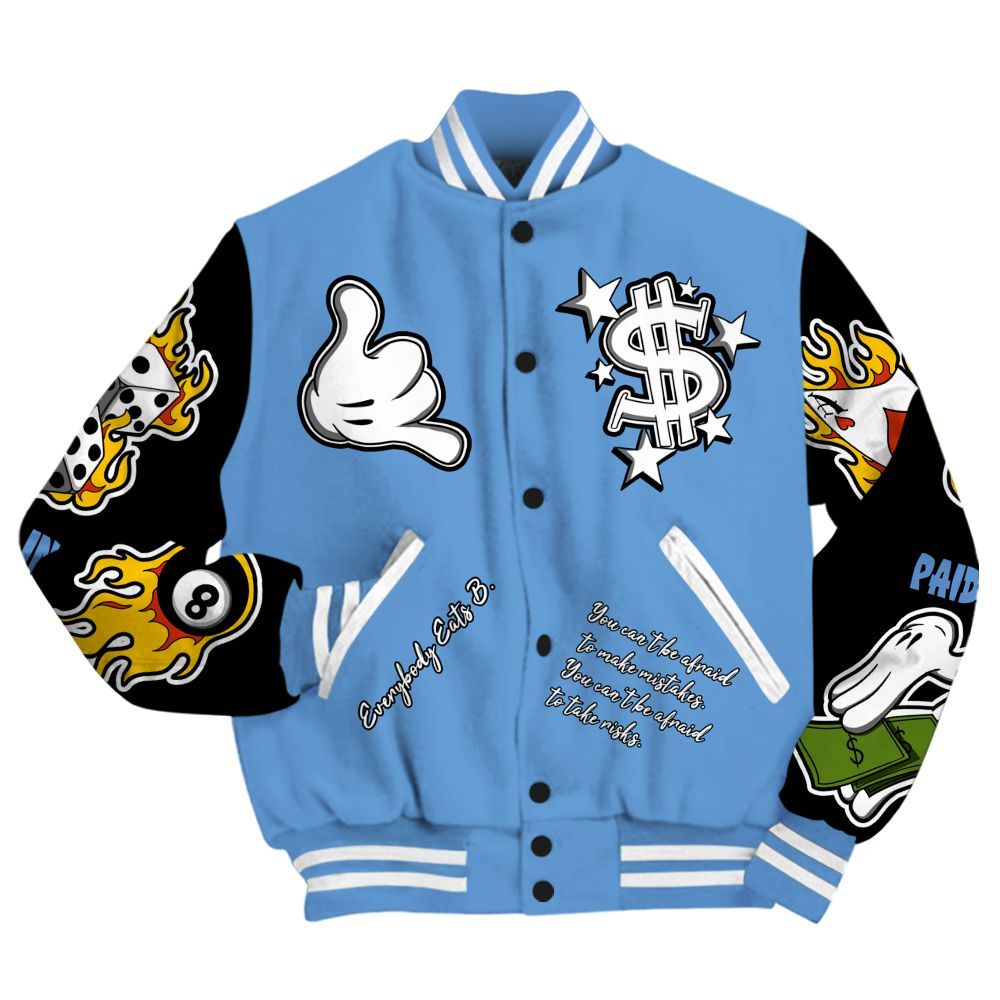 Varsity Jacket To Match Black University Blue 5s - Everybody Paid In Full Graphic All Over Print