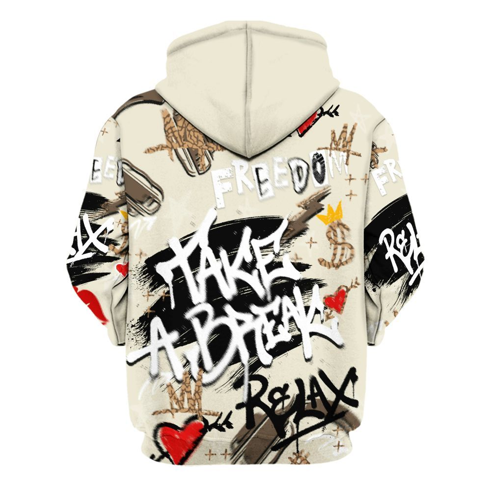 Hoodie To Match Orewood Brown 3s - Take Break Freedom Graffiti Streetwear All Over Print