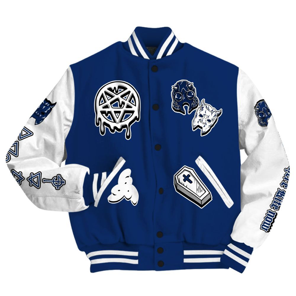 Varsity Jacket To Match High OG Deep Royal Blue 1s - Apocalypse Skeleton All Over Print