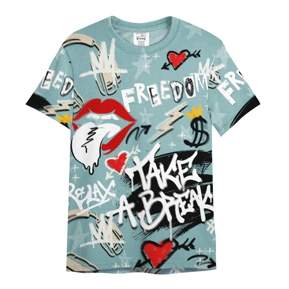 Shirt To Match Dunk Low Glacier Blue Pale Ivory - Take Break Freedom Graffiti Streetwear All Over Print