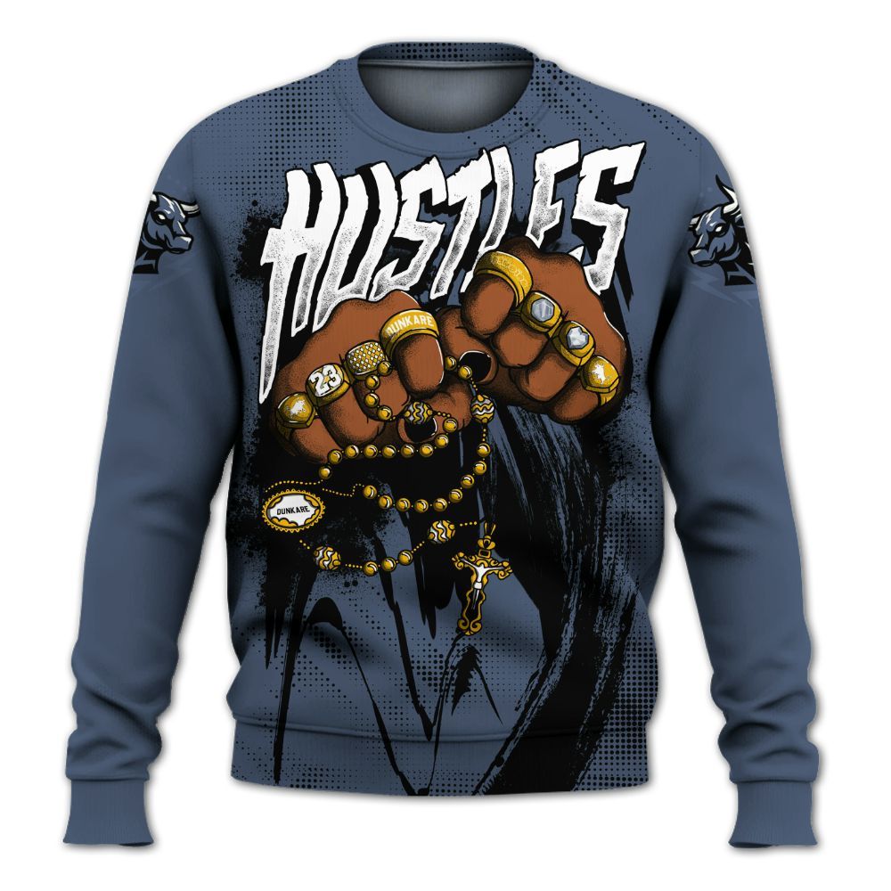 Sweatshirt To Match Low Diffused Blue 11s - Hustle Make Money All Over Print