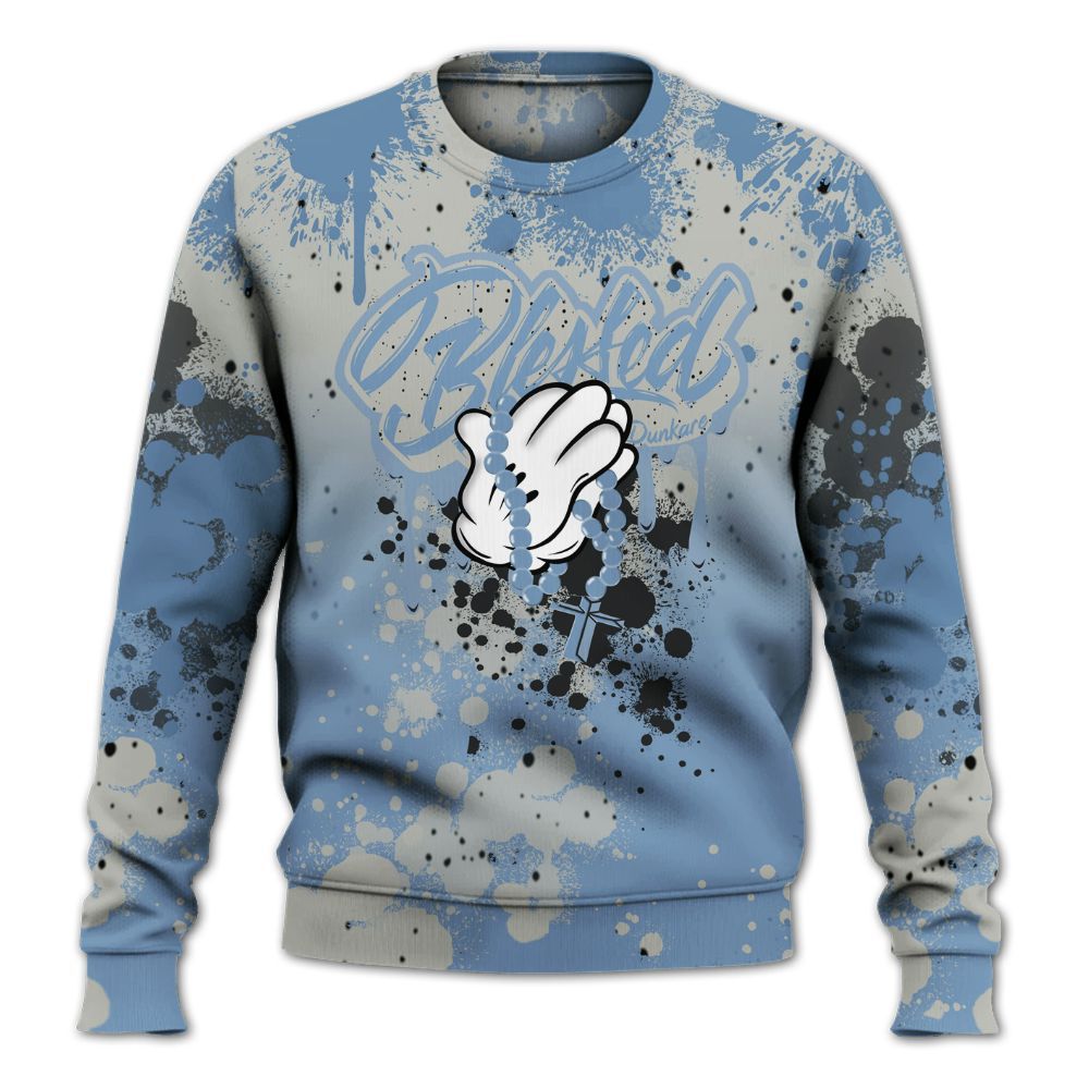 Sweatshirt To Match University Blue 4s - God Blessed Ink Drip All Over Print
