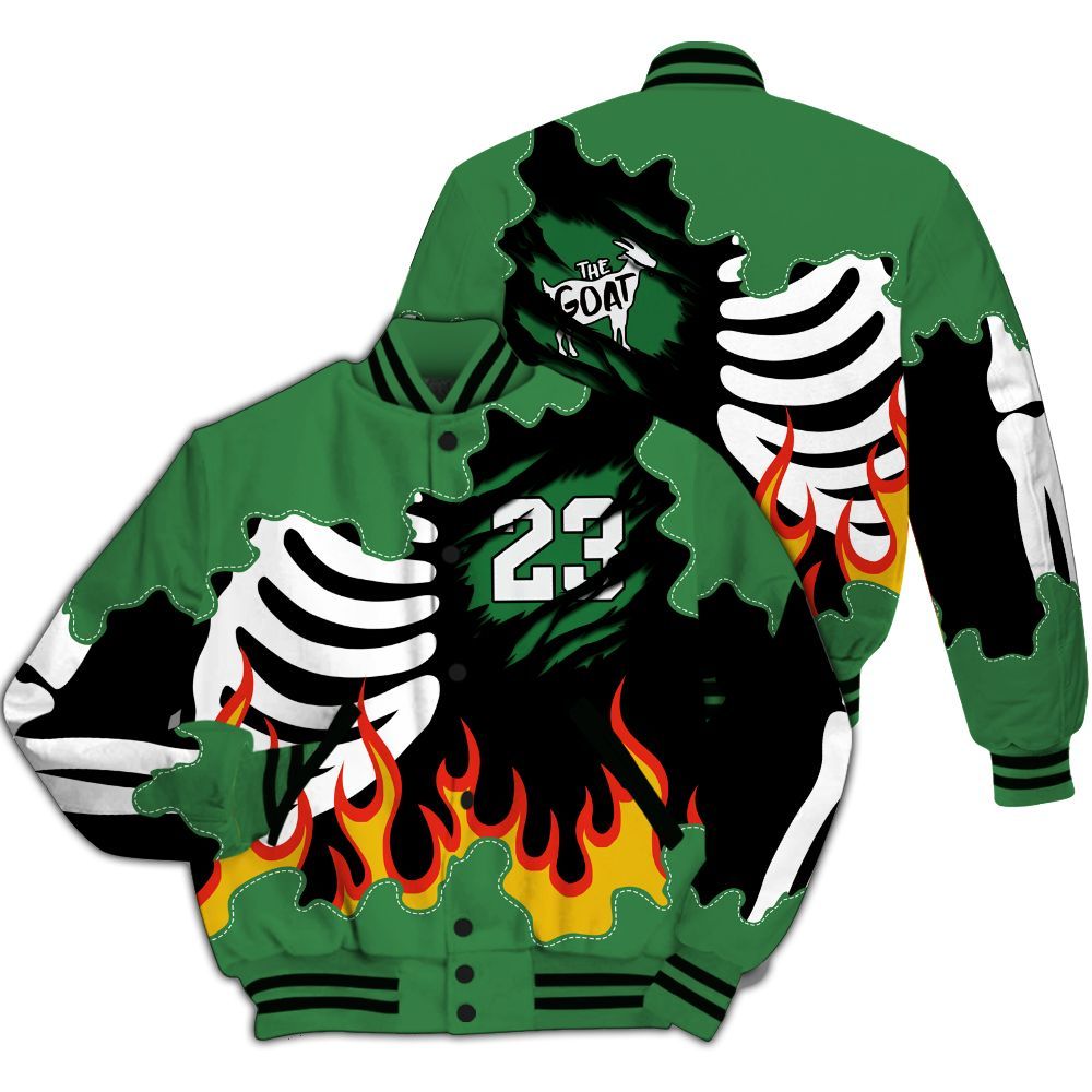 Varsity Jacket To Match Lucky Green 1s - Burning Skeleton 23 G.O.A.T All Over Print