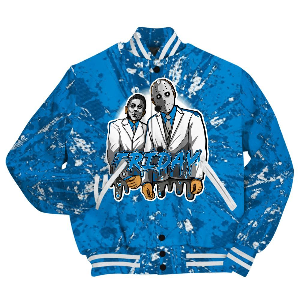 Varsity Jacket To Match Military Blue 4s Shirt - Friday Halloween Graphic Luxury All Over Print
