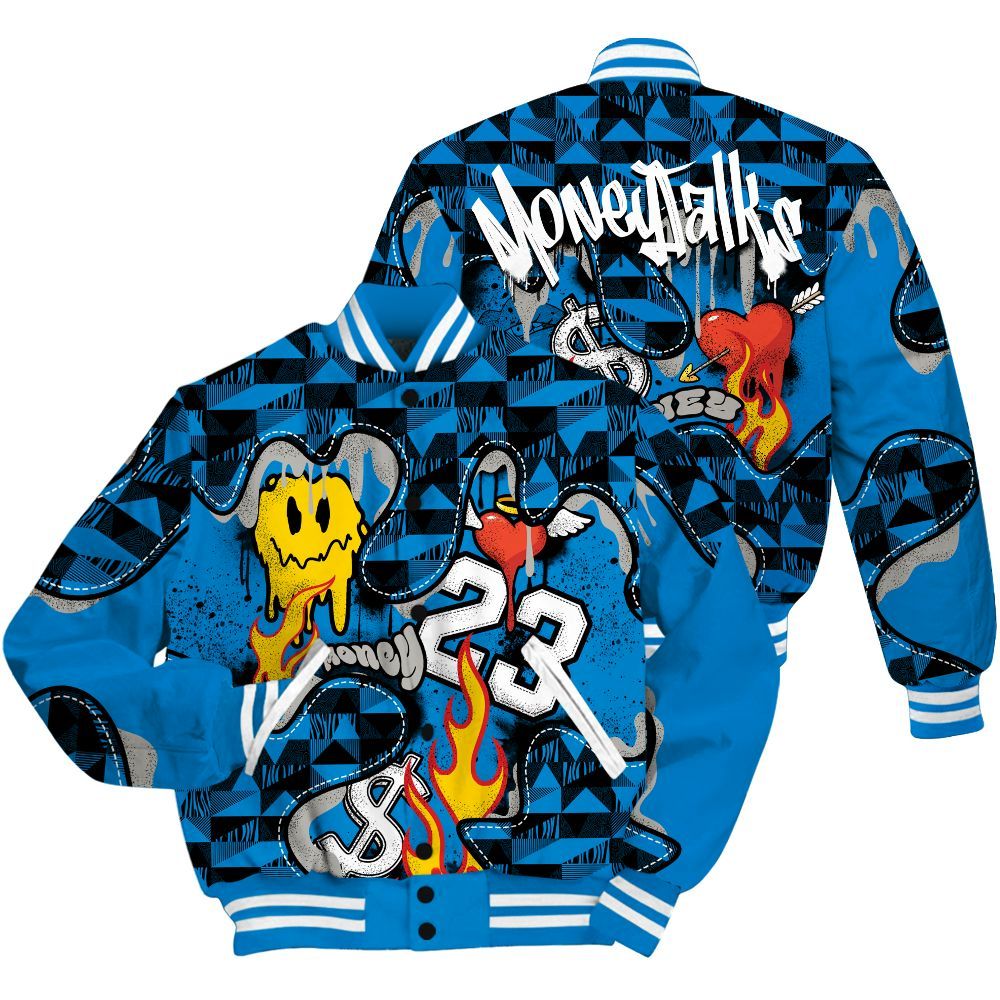 Varsity Jacket To Match Industrial Blue 4s - 23 Smile Burning Heart Military Blue 4s All Over Print