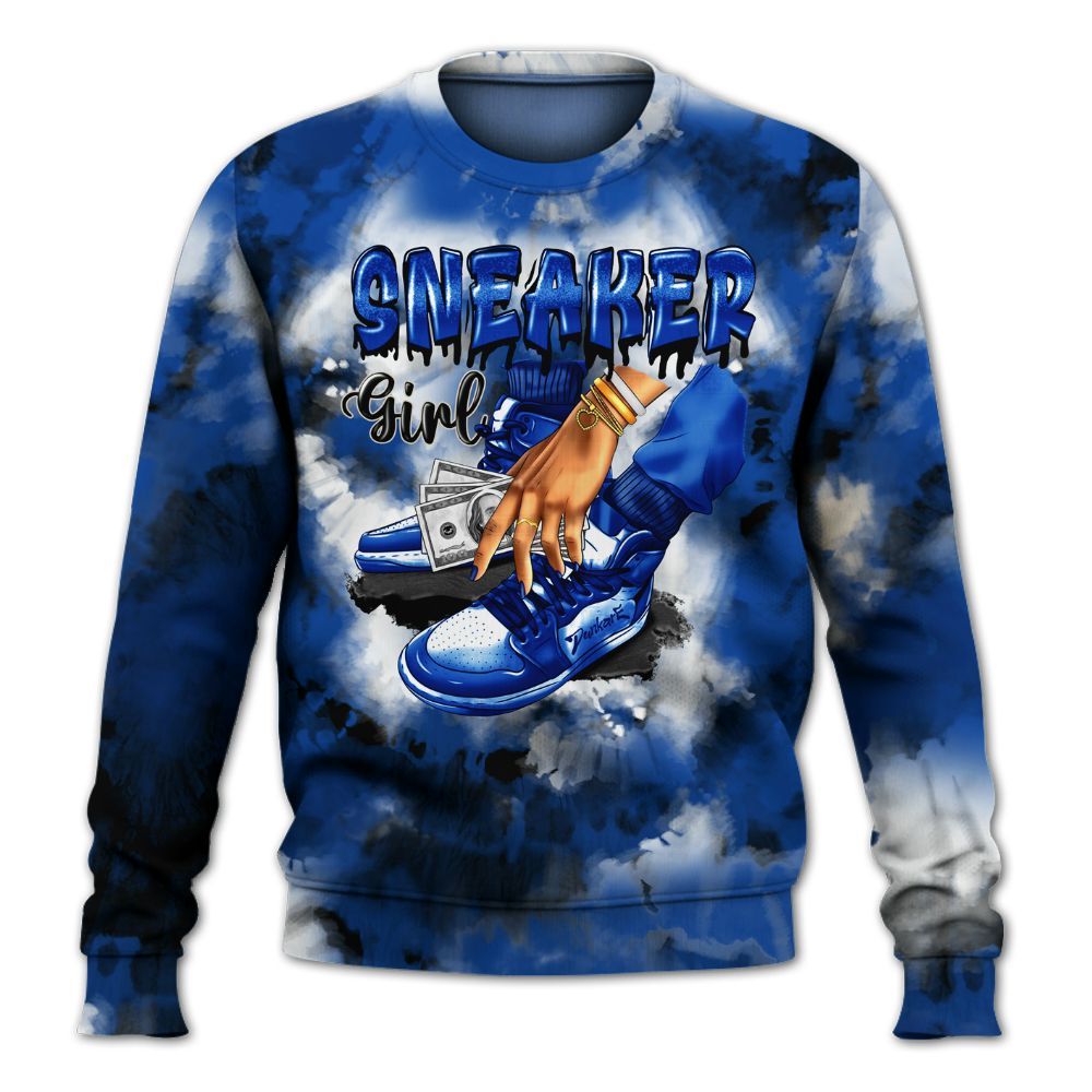 Sweatshirt To Match Low Game Royal 1s - SNEAKER Girl Money Drip Tie Dye All Over Print