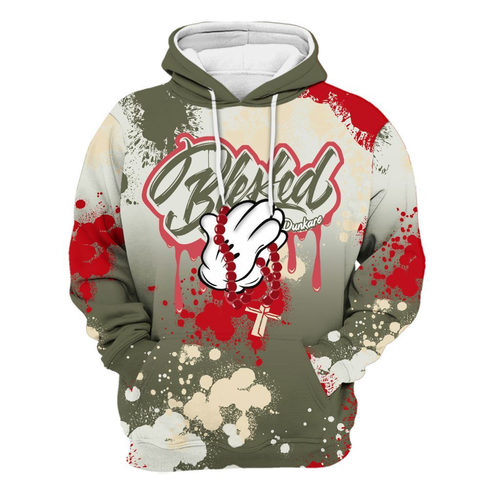 Hoodie To Match Low OG Medium Olive 1s - God Blessed Dripping All Over Print