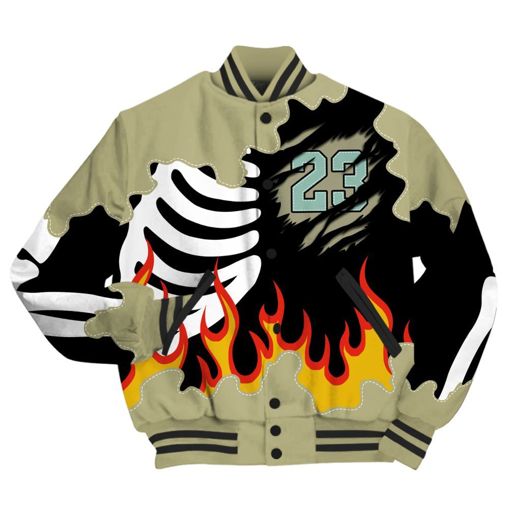 Varsity Jacket To Match Dunk Low Suede Olive Aura - Burning Skeleton 23 G.O.A.T All Over Print