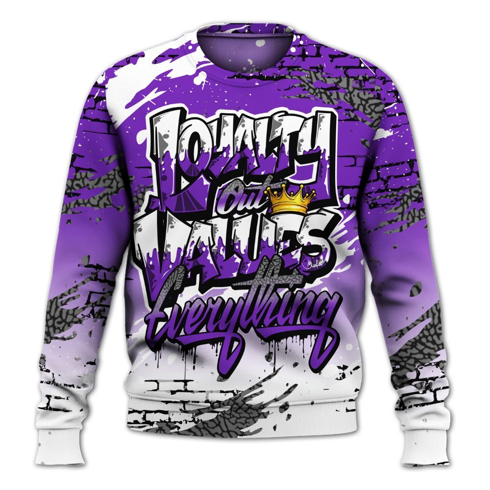 Sweatshirt To Match Retro Dark Iris 3s - Values Of Loyalty Drip All Over Print