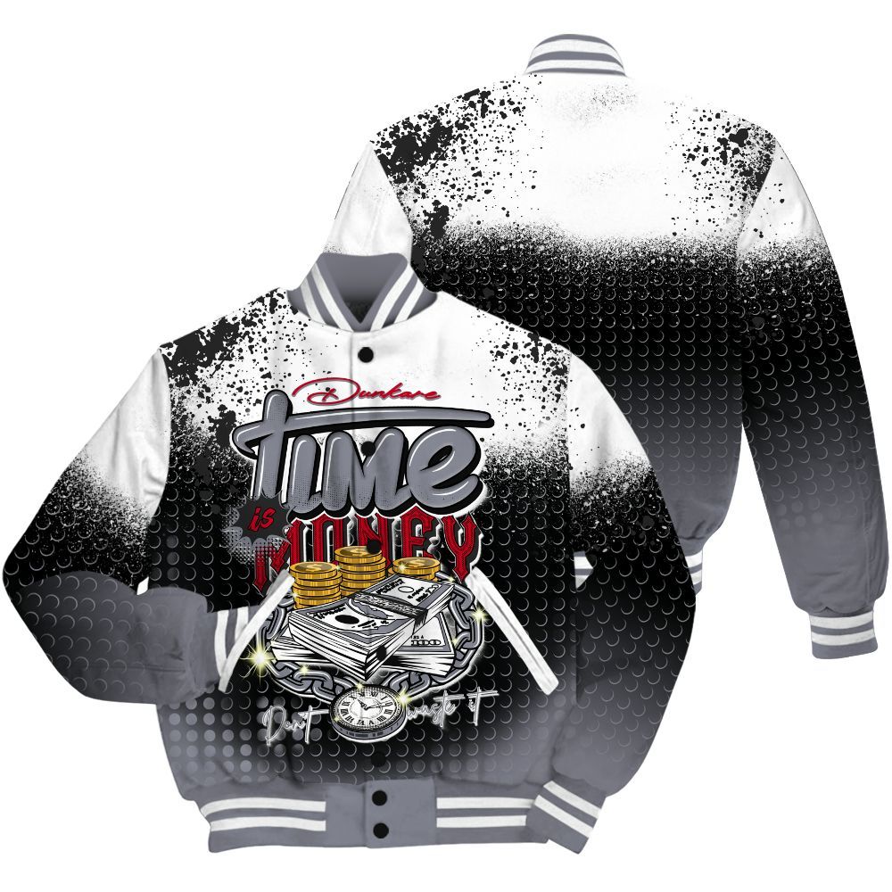 Varsity Jacket To Match Retro Black Flint 13s Shirt, Halftone Time Is Money All Over Print