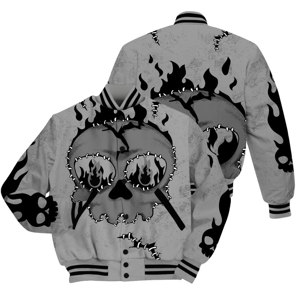 Varsity Jacket To Match Black Wolf Grey 12s Shirt, Cracked Skull Stitches All Over Print