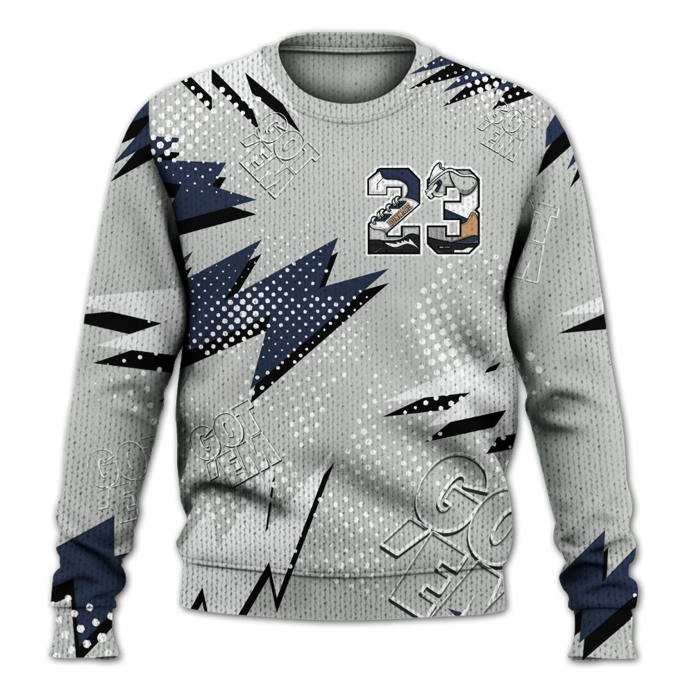 Sweater To Match Low Navy Grey Gum 1s - 23 Custom Name 5s Graphic