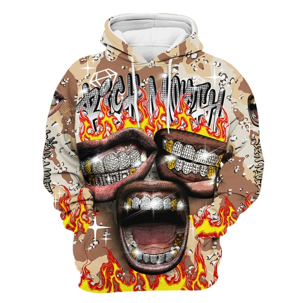 Hoodie To Match Desert Camo 3s - Rich Mouth Fire Rap Retro 90s All Over Print