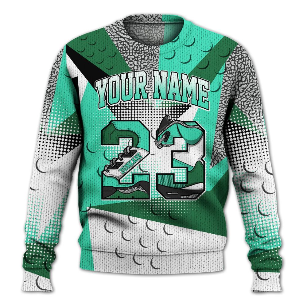 Knitted Sweater To Match Black Green Glow 3s - Poly Custom Name Number 23 5s