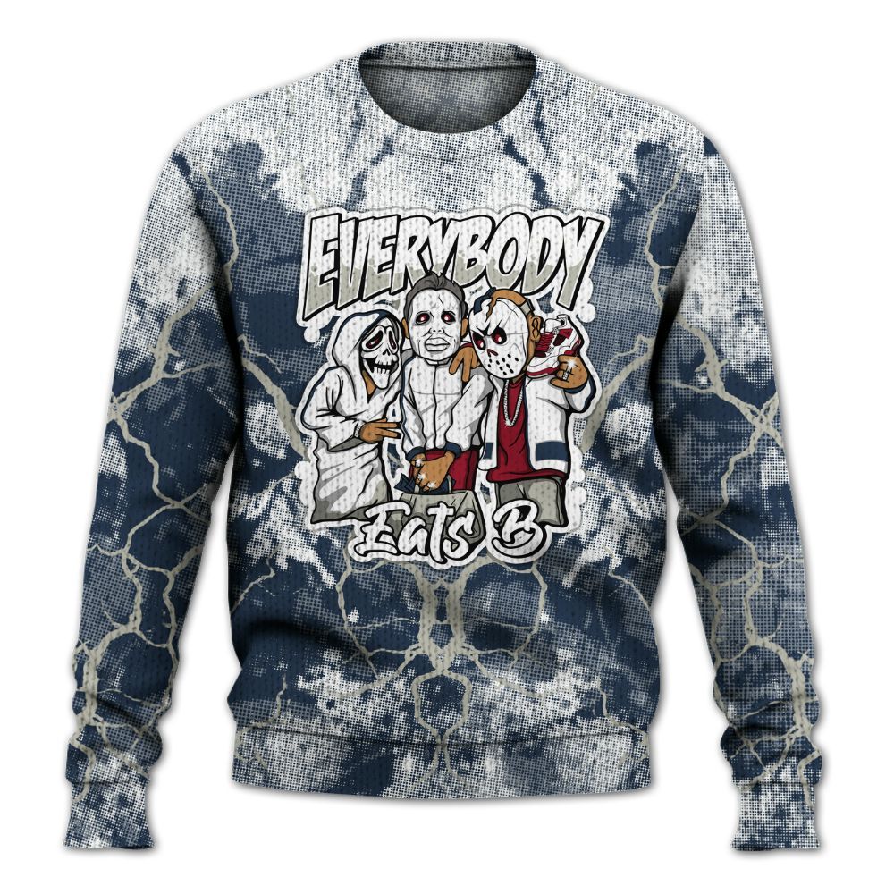 Knitted Sweater To Match White Midnight Navy 6s - Everybody Eatin B Graphic Halloween