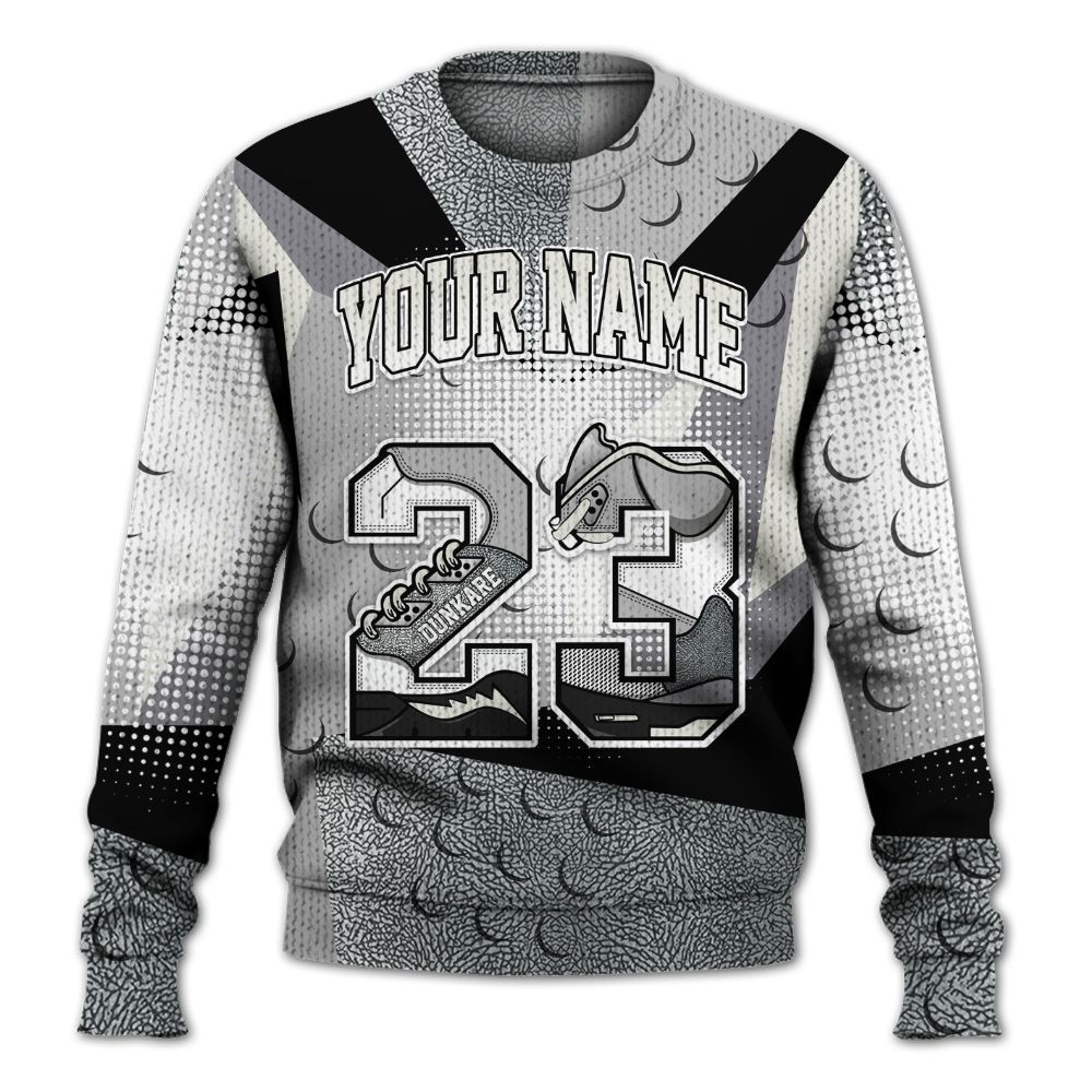 Sweater To Match Cement Grey Silver 3s - Custom Name 23 5s Graphic