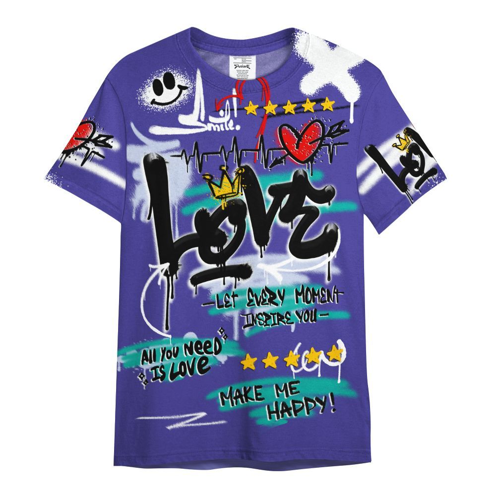 Shirt To Match Retro Grape 5s - Happy Love Beats Graffiti All Over Print