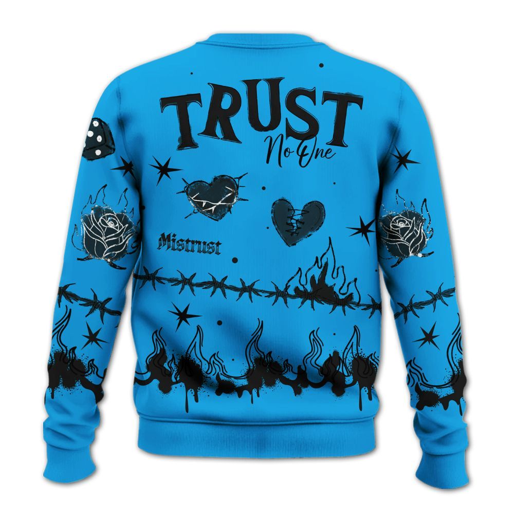 Sweatshirt To Match Black University Blue 2022 13s - Trust No One Snake-Bite Doodle Crayon All Over Print