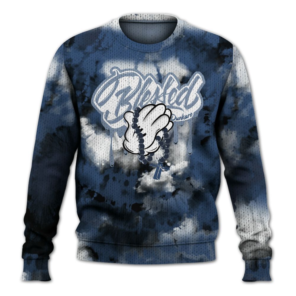 Knitted Sweater To Match Midnight Navy 4s - God Blessed Tie Dye