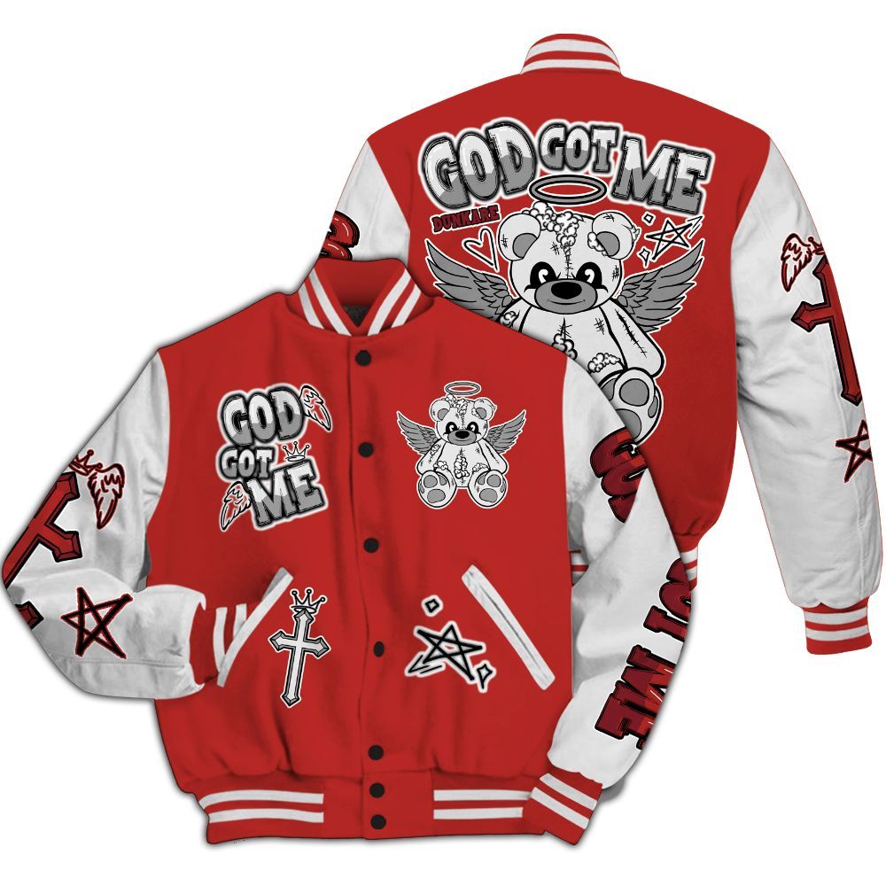Varsity Jacket To Match Bred Reimagined 4s - Gods Guides Me Bear All Over Print